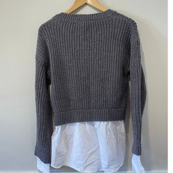 Anthropologie Dark Gray Cropped Knit Twofer Shirt Cardigan Sweater Size Small - Picture 7 of 7